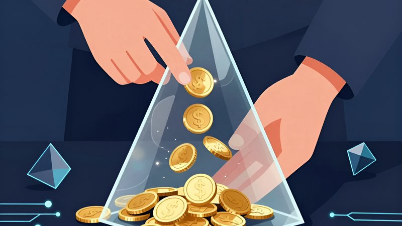 Person teilt eine goldene Münze zur Berechnung des Umsatzes in kleine Token auf